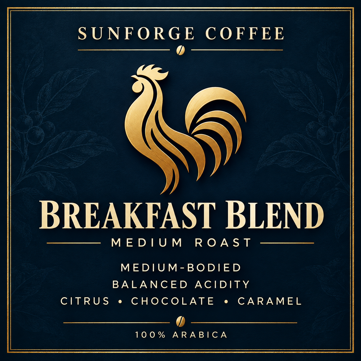 SunForge Coffee Breakfast Blend flavor profile: medium roast, citrus, chocolate, caramel.