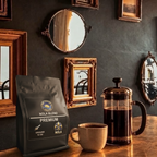 SunForge Coffee NOLA Blend ground coffee in a lived-in home coffee setting.