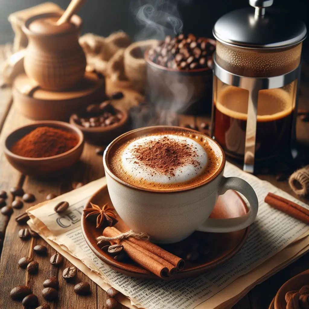 20240130_234604959_iOS-6ba7c76 A cup of coffee on top of a wooden table.