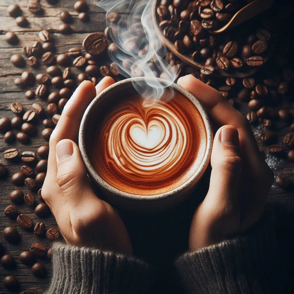_59e17ea0-2b84-4e21-8008-bed4f0311aae A person holding a cup of coffee with a heart shaped drink in it.