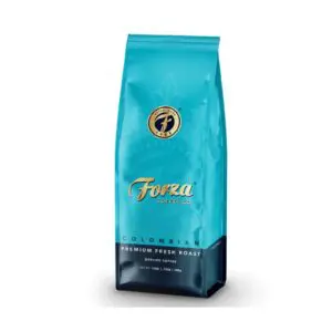 A bag of coffee beans on top of a table.