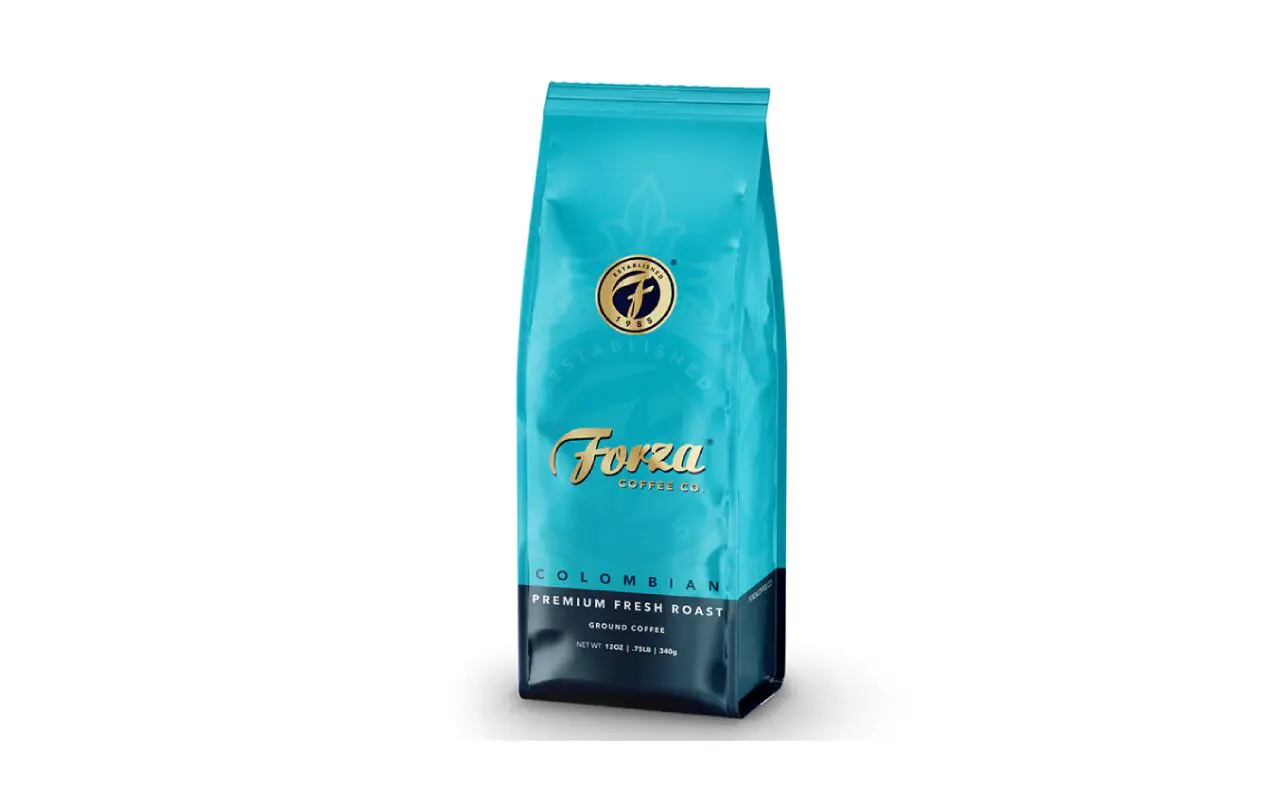 A bag of coffee beans on top of a table.