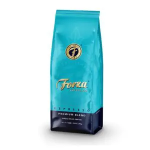 A bag of coffee is shown with the word " foru ".