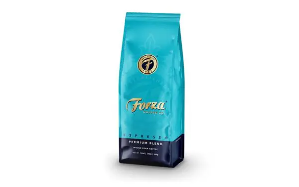 A bag of coffee is shown with the word " foru ".