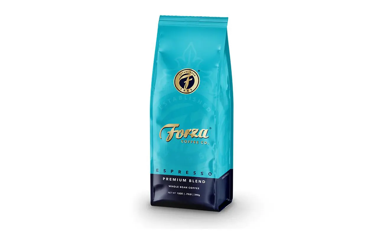 A bag of coffee is shown with the word " foru ".
