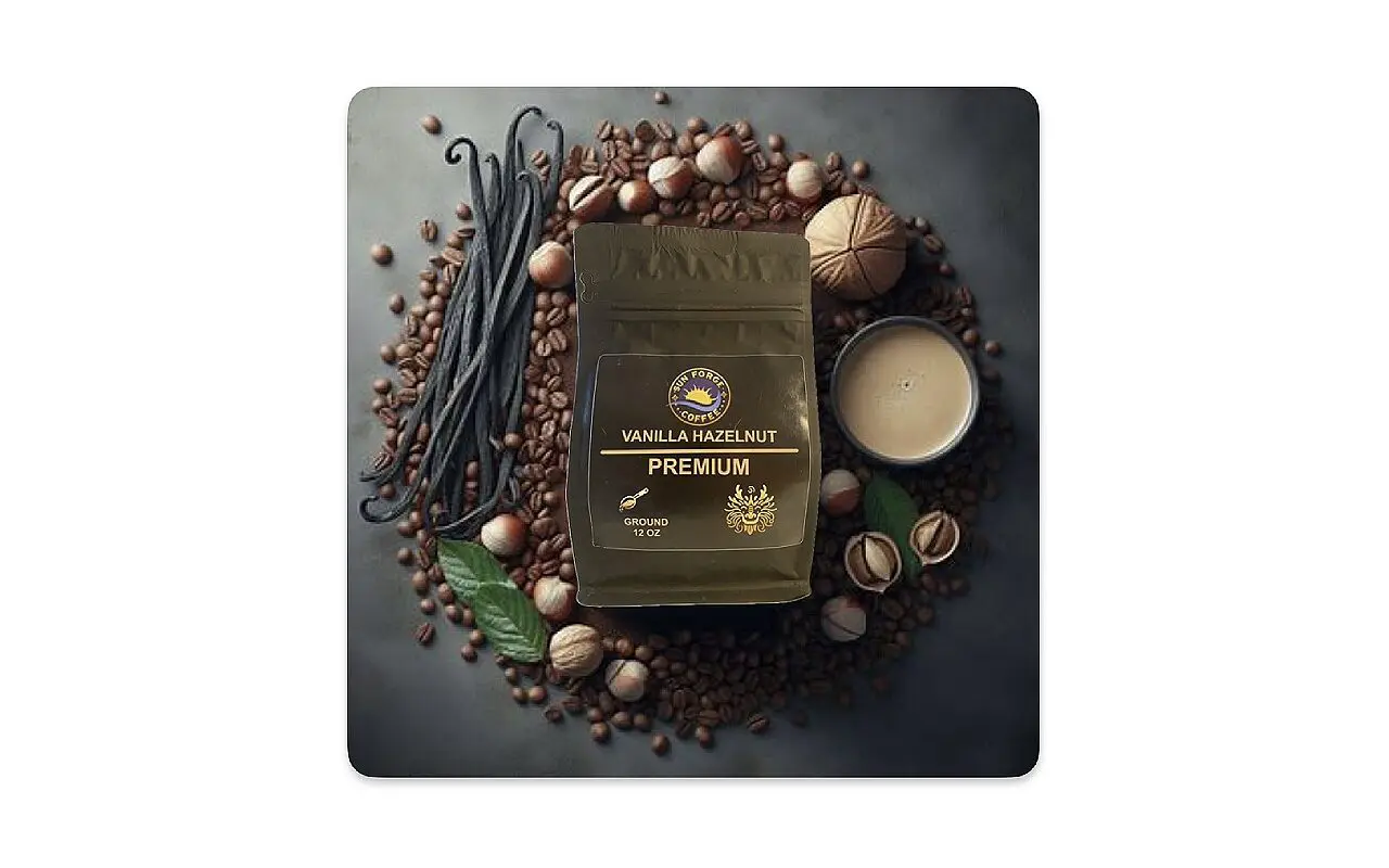 A picture of some coffee beans and other things.
