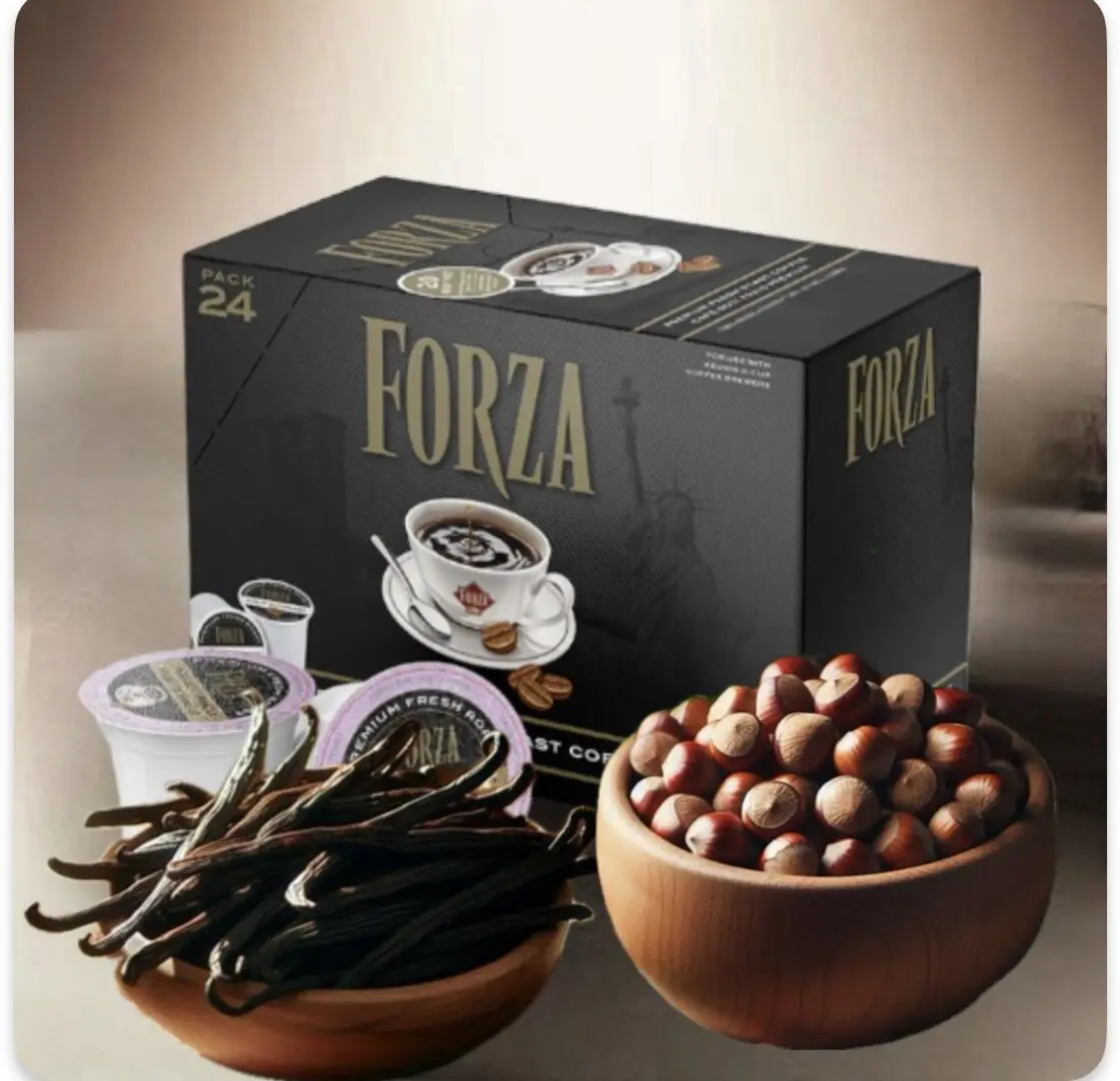 Forza coffee pods with vanilla beans and hazelnuts.
